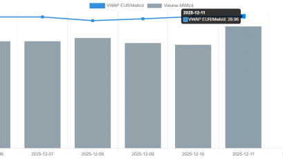 Цената на природния газ в сегмента пазар ден напред на